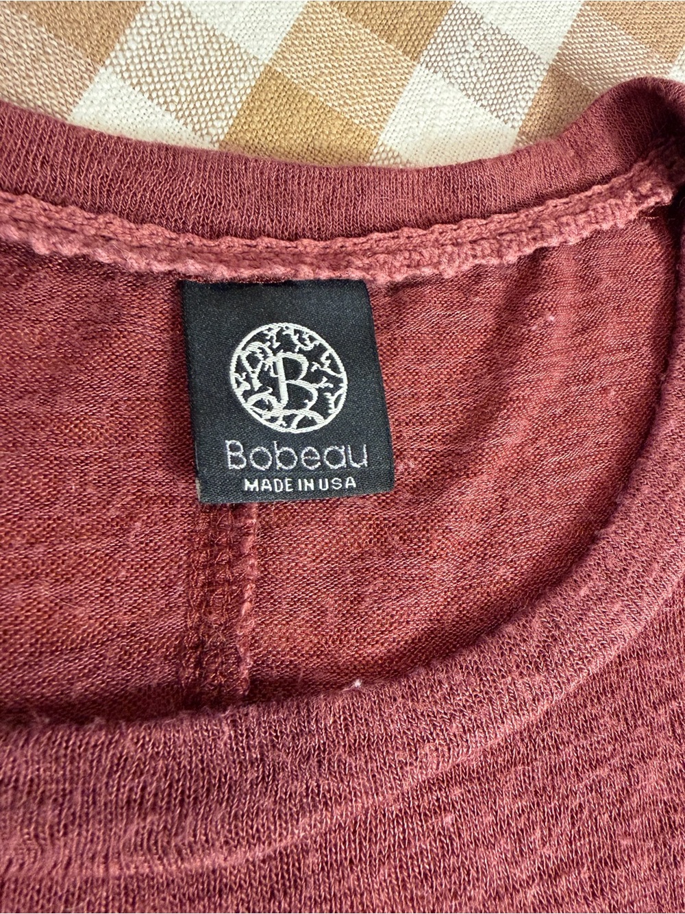 Bobeau Crochet Pocket Tee Mauve Sharkbite Hem Top Made in USA - Picture 2 of 6